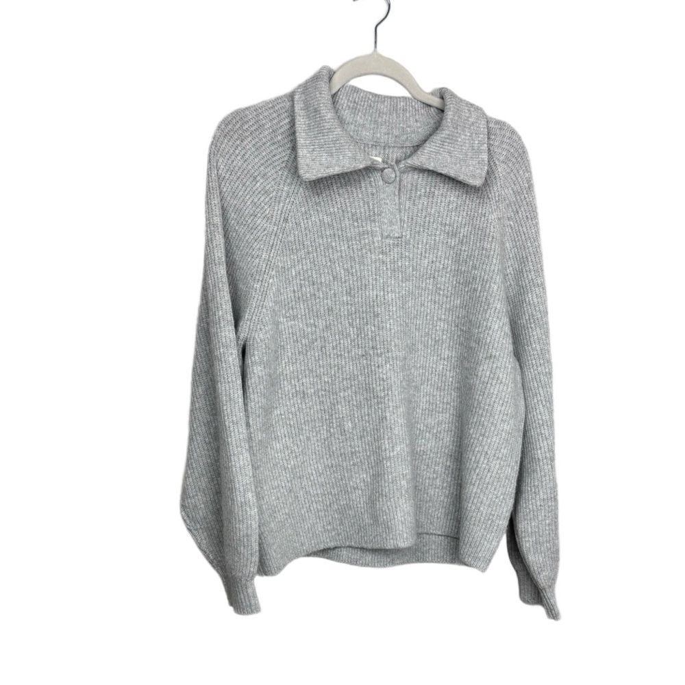 NWT Aerie Classic Quarter Sweater Large Heather Gray